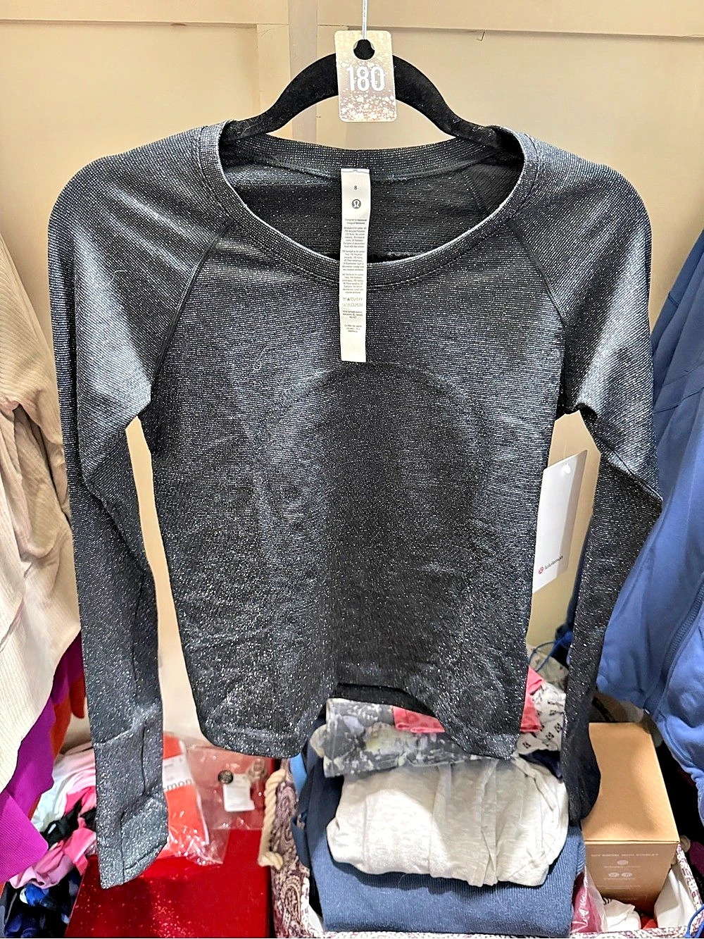 180- lululemon Swiftly Tech LS 2.0 Race *Sparkle Long Sleeve Top Black Size 8 NW
